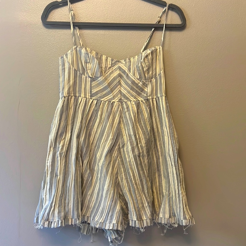 white and blue striped romper